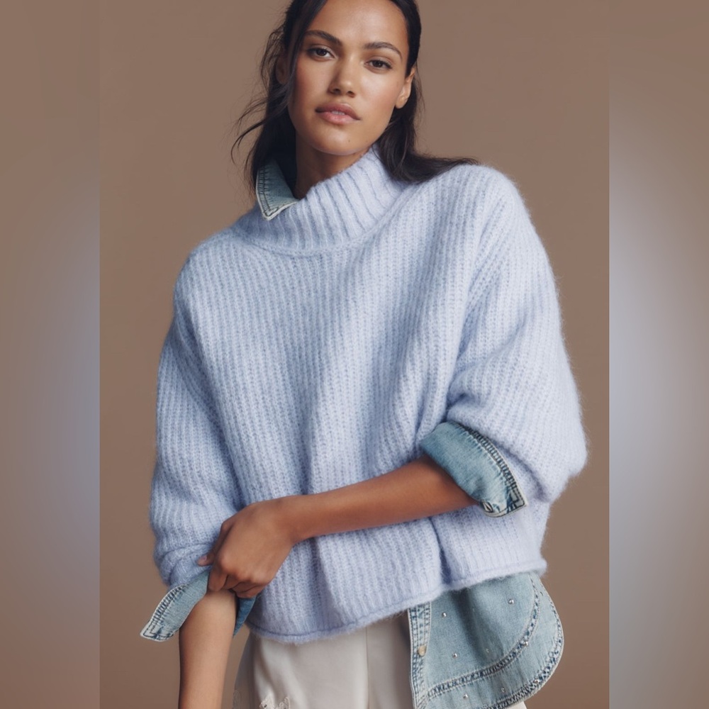 NWT! Anthropologie Lilac Dawn Mock-Neck Chunky Sweater by Pilcro - Size Medium